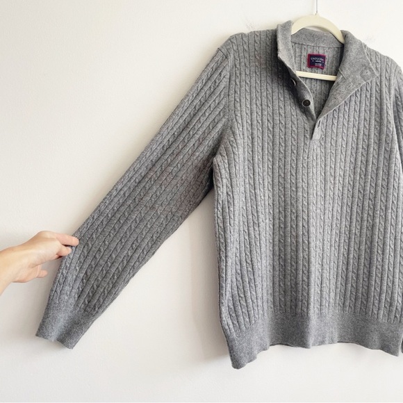 UNTUCKit Gray Cashmere Cable Knit 1/4 Button Pullover Sweater La Frenz medium M - Picture 5 of 12